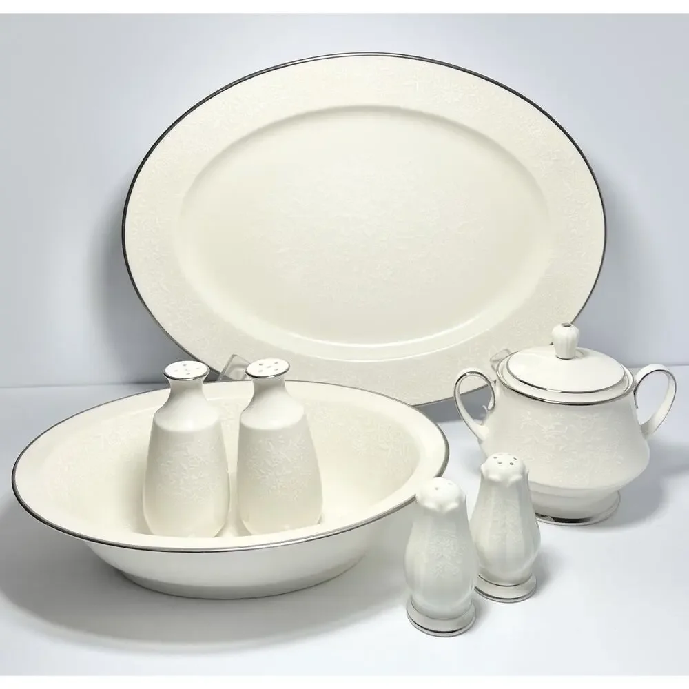 Noritake “Chandon, Platinum” 5-Piece Bone China Dinnerware Hostess Set